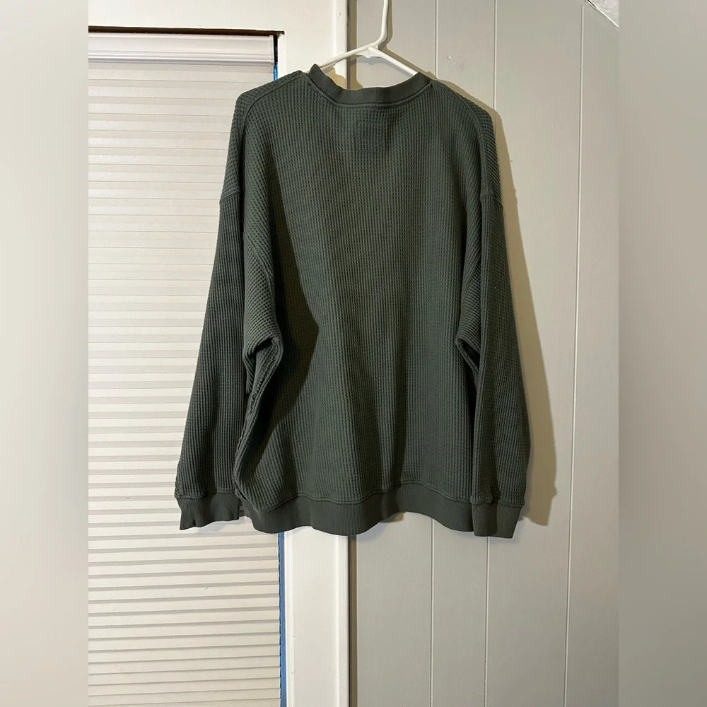 Aerie American Eagle Olive Green Waffle Knit Crewneck Sweater XL - Picture 3 of 4